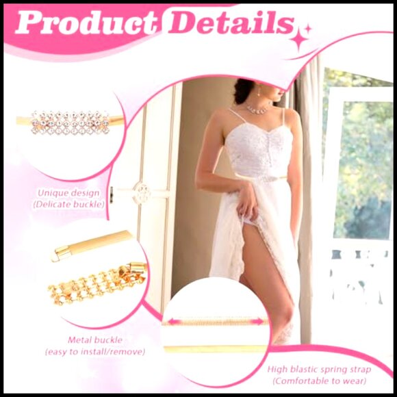 Gold Metal Chain Belt Set Rhinestone Pearl Buckles Elastic Skinny Waist Cinch main image 5